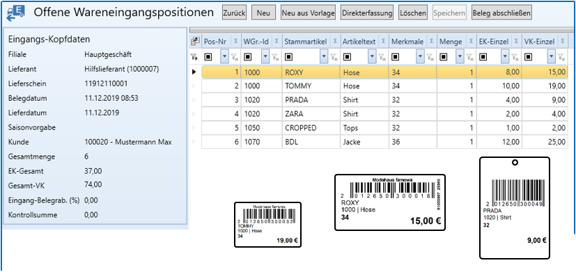 Wareneingang / Etikettierung