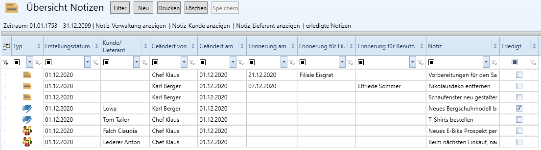 Notizen Verwaltung