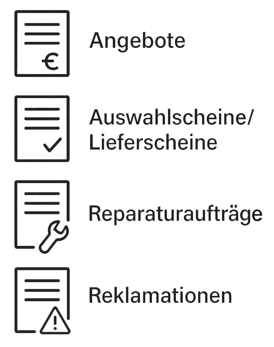 Serviceaufträge, Auswahlscheine, Lieferscheine, Reparaturaufträge, Reklamationen Serviceaufträge, Auswahlscheine, Lieferscheine, Reparaturaufträge, Reklamationen